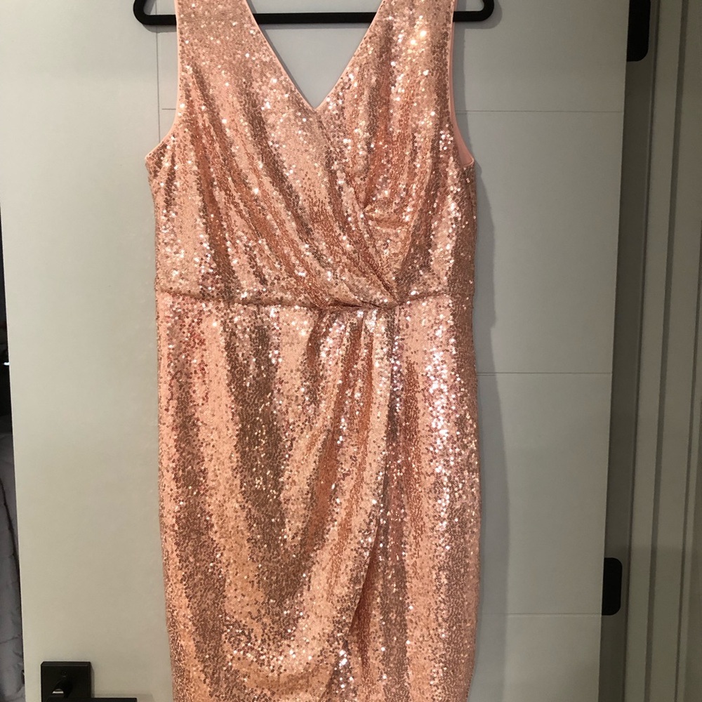 Grace Karin Sparkling Sequin Midi Dress in Rose Gold